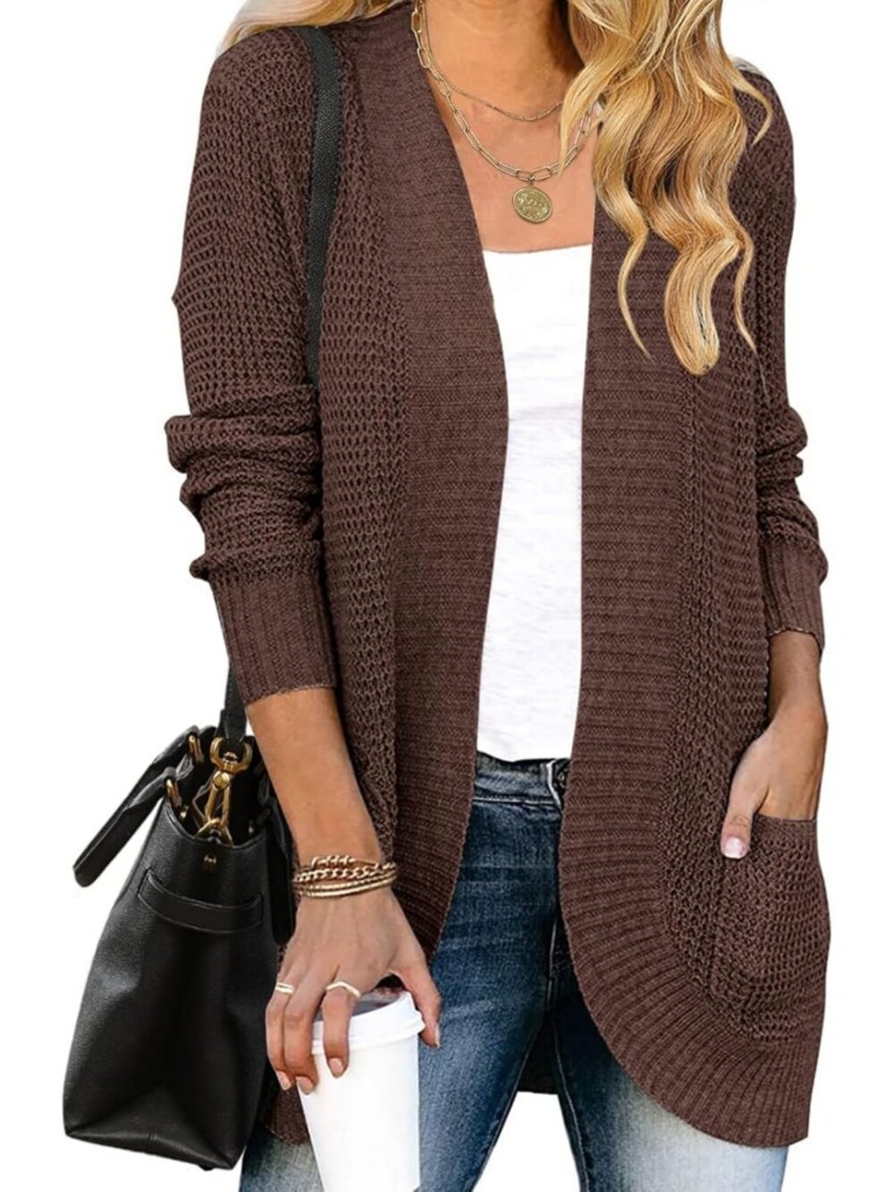 Cozy Long Sleeve Open Front Cardigan | Chunky Knit Draped Sweater for Women